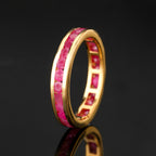 Natural Ruby Eternity Band Ring 2.86 Carats Gold Plated Silver