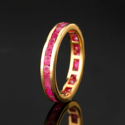 Natural Ruby Eternity Band Ring 2.86 Carats Gold Plated Silver