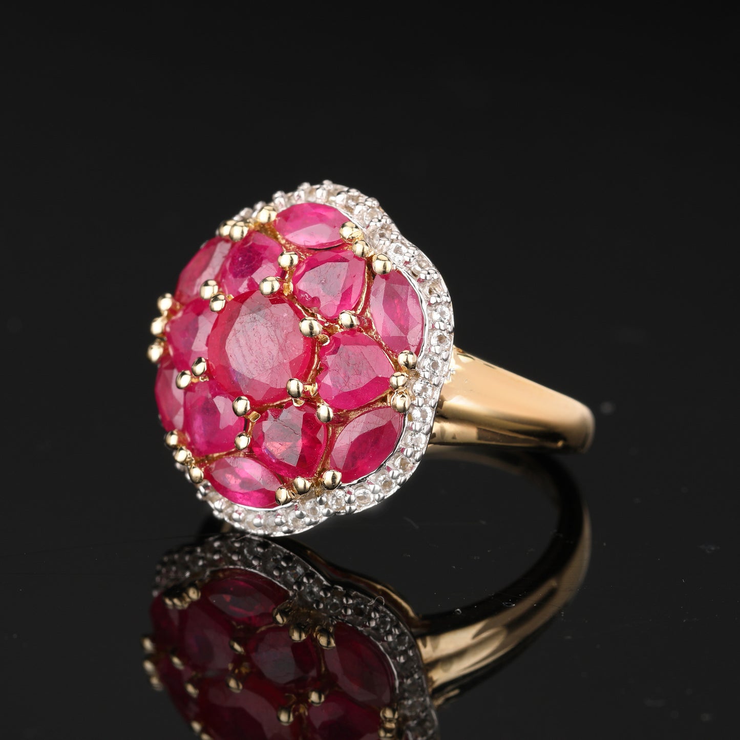 Natural Ruby Ring With White Topaz 4.60 Carats Gold Plated Silver