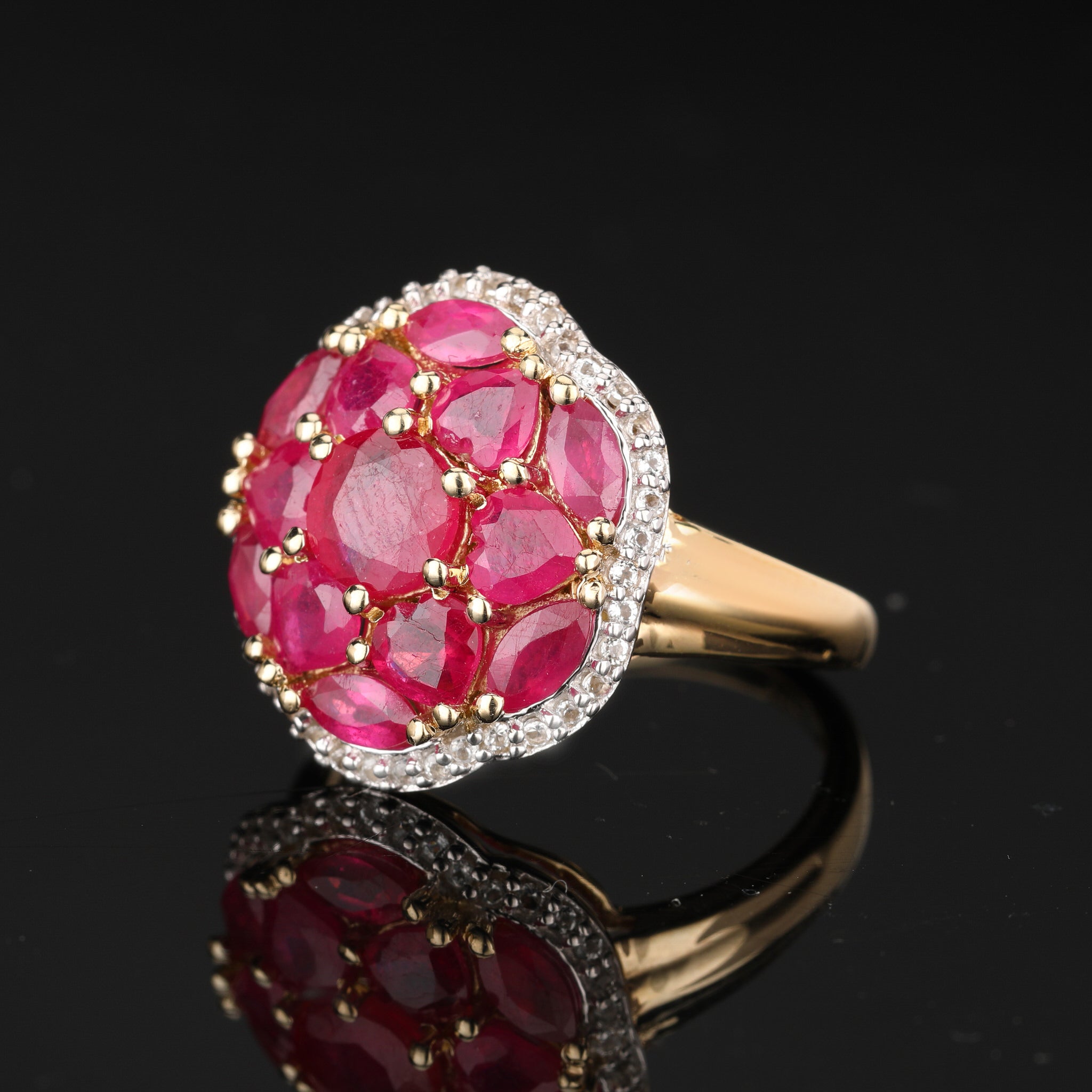 Natural Ruby Ring With White Topaz 4.60 Carats Gold Plated Silver