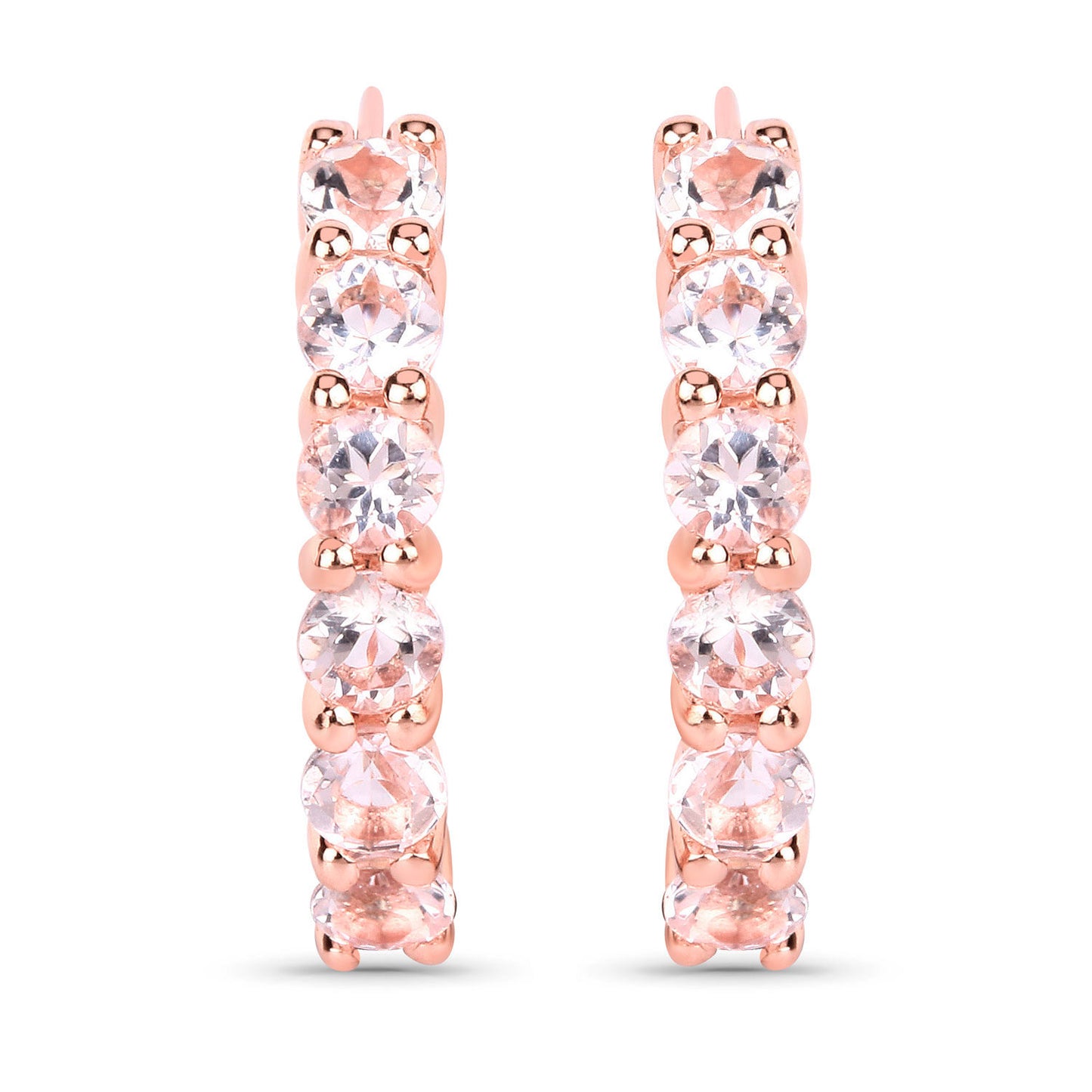 Morganite Hoop Earrings 1.06 Carats Gold Plated Silver