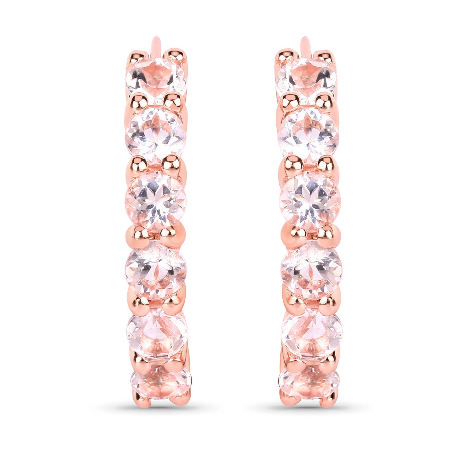 Morganite Hoop Earrings 1.06 Carats Gold Plated Silver