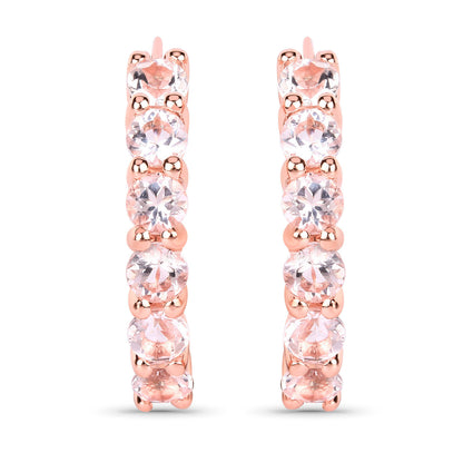 Morganite Hoop Earrings 1.06 Carats Gold Plated Silver