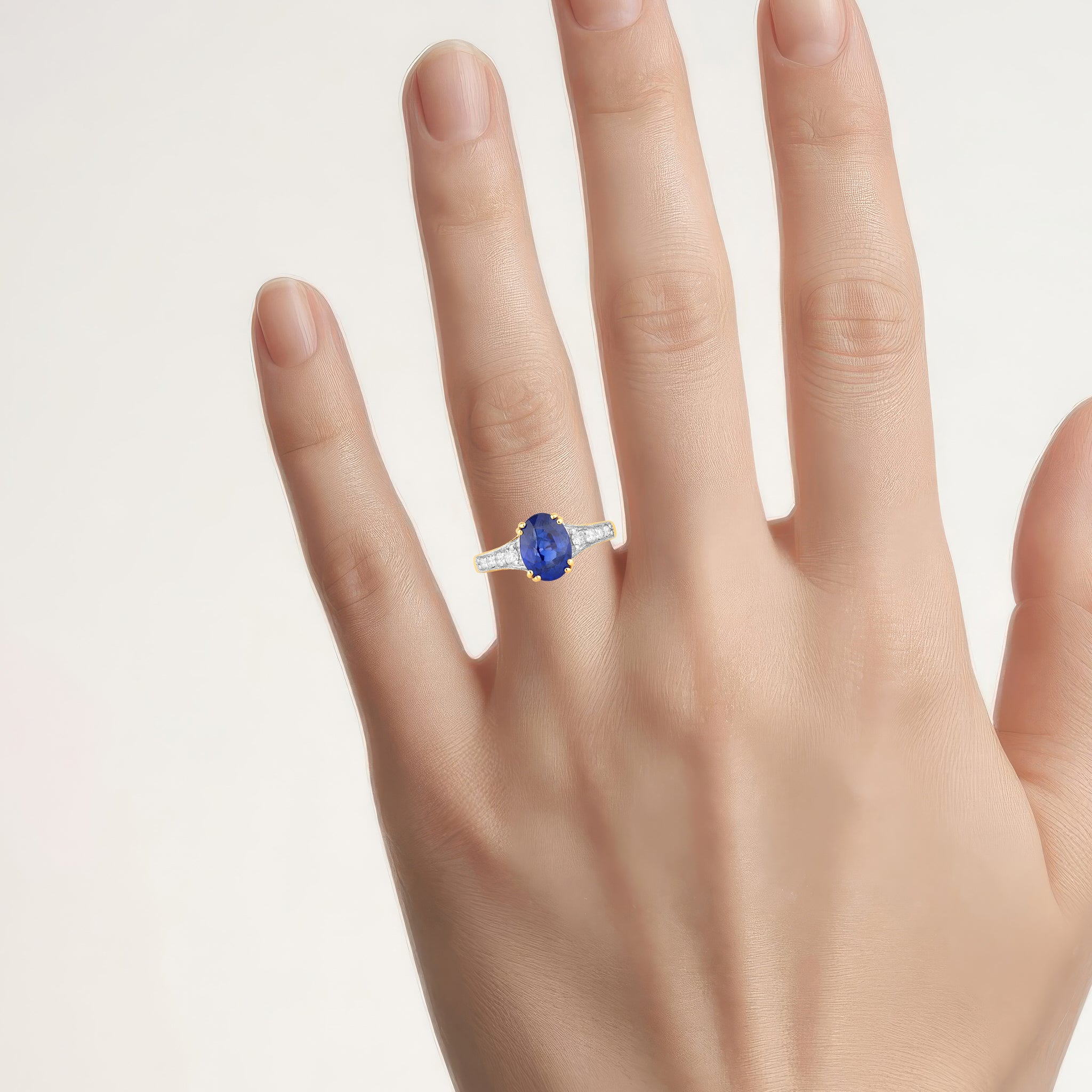 Blue Sapphire Ring With Diamonds 3 Carats 18K Yellow Gold