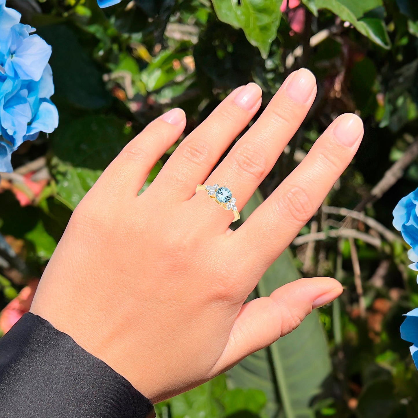 Aquamarine Butterfly Ring Diamond Wings 0.79 Carats 14K Yellow Gold