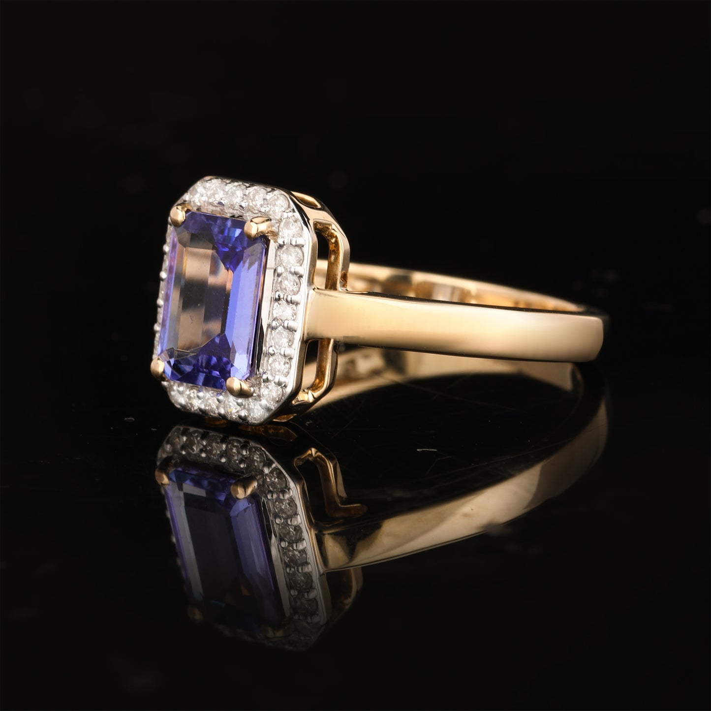 Natural Tanzanite Ring With Diamonds 1.64 Carats 9K Yellow Gold