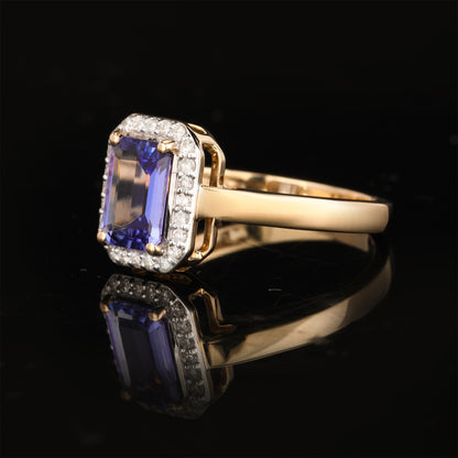 Natural Tanzanite Ring With Diamonds 1.64 Carats 9K Yellow Gold
