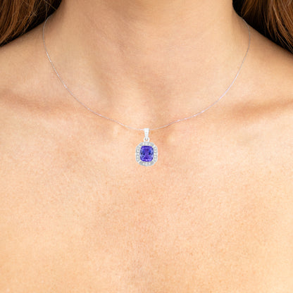 Natural Tanzanite Pendant With Diamonds 2.48 Carats 14K White Gold