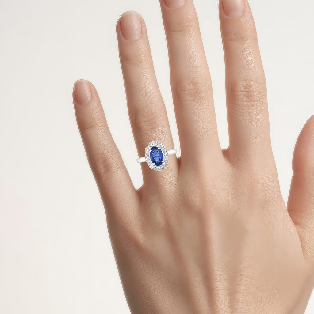Blue Sapphire Ring With Diamonds 2.5 Carats 18K White Gold