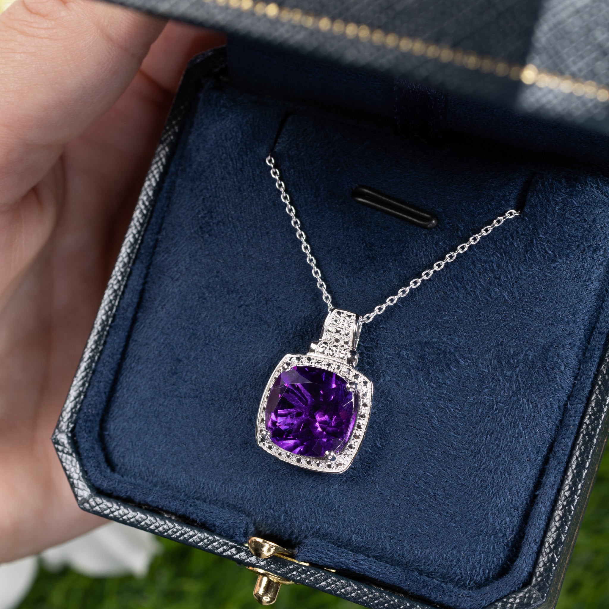 Amethyst Pendant Necklace 5.8 Carats Sterling Silver
