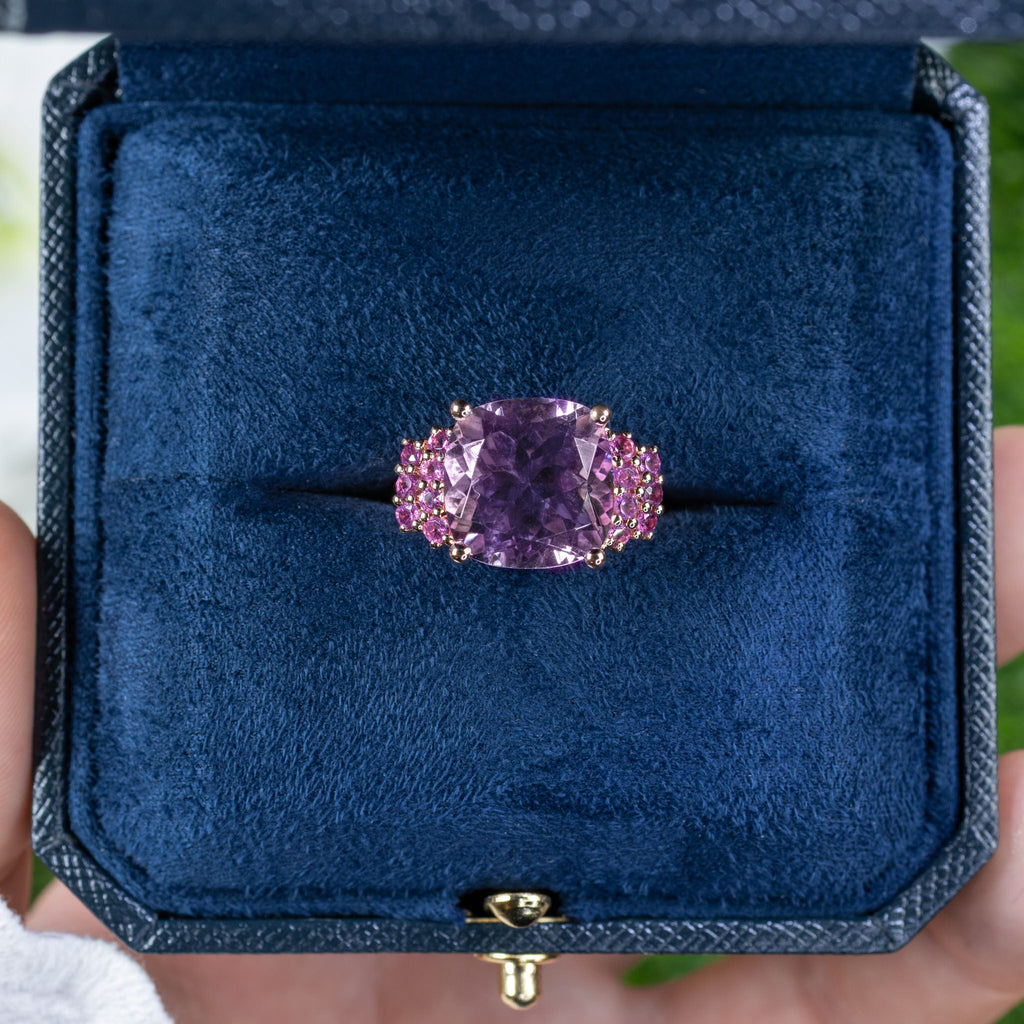 Pink Amethyst Ring With Rhodolite Garnet 5.86 Carats Gold Plated Silver