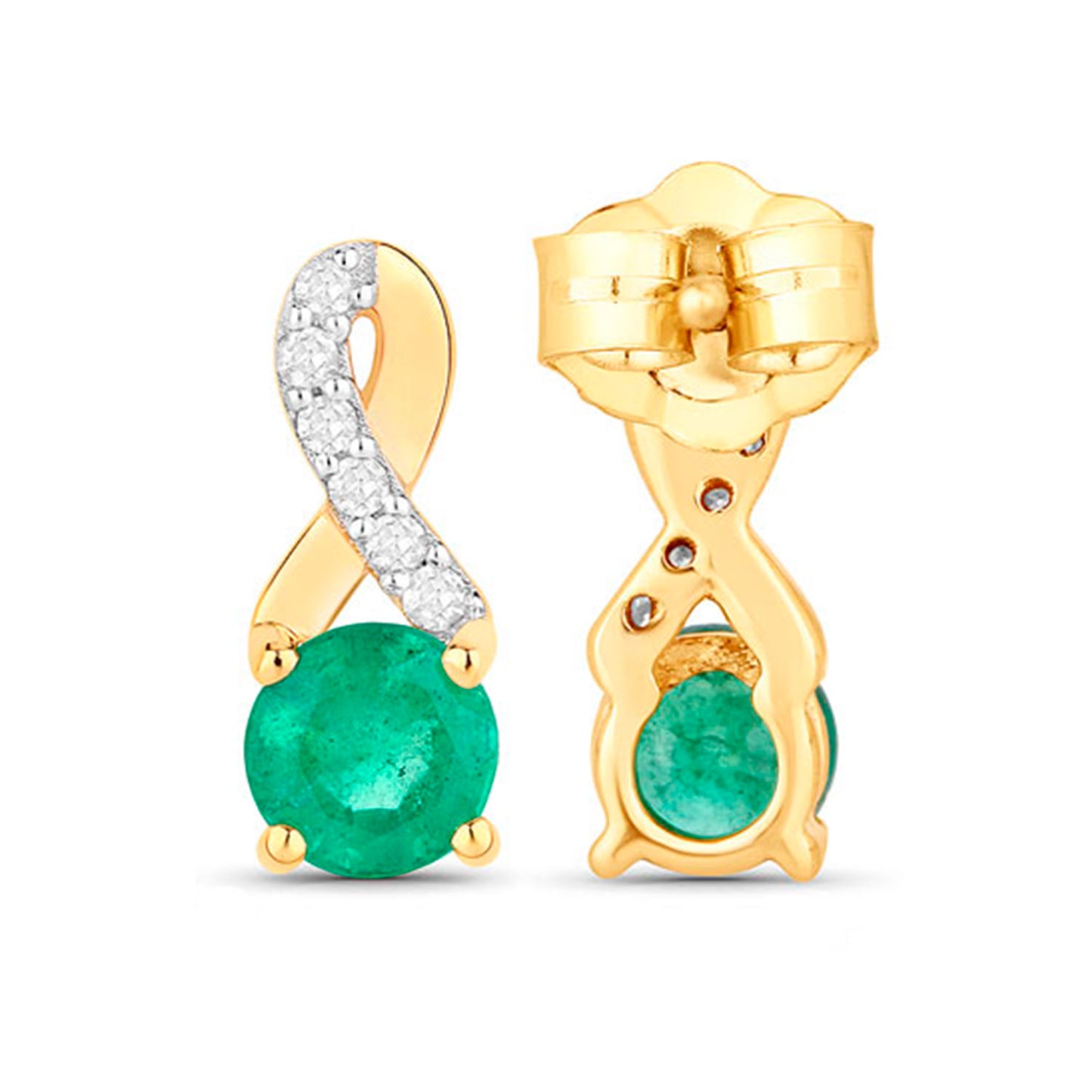 Natural Emerald Earrings With Diamonds 0.48 Carats 14K Yellow Gold