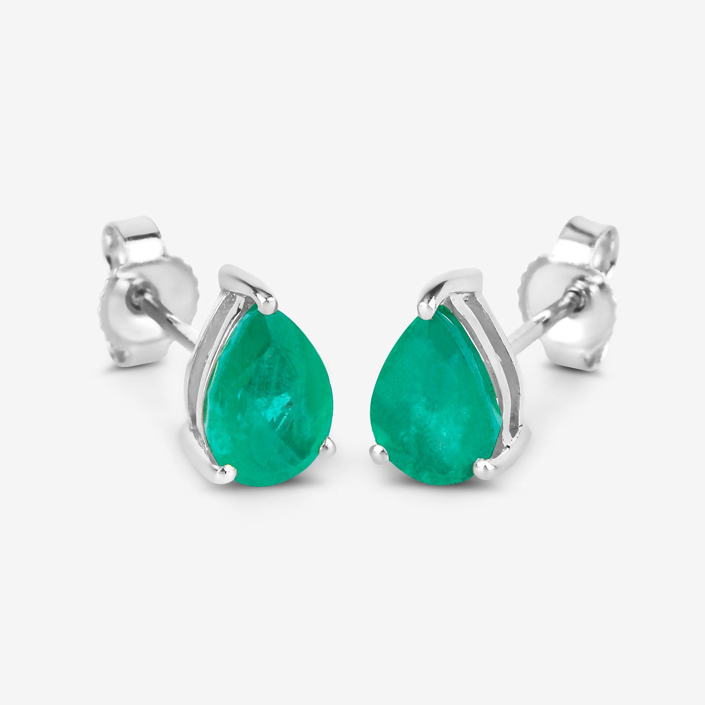 Zambian Emerald Stud Earrings 1.29 Carats 10K White Gold