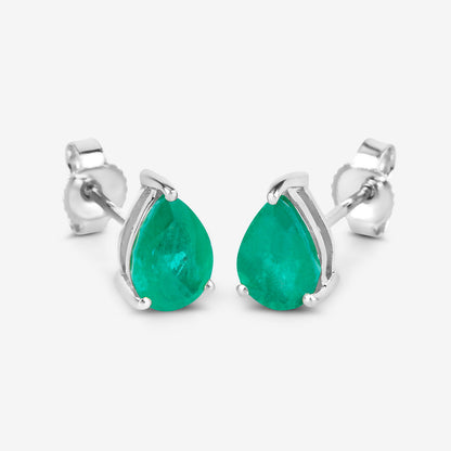 Zambian Emerald Stud Earrings 1.29 Carats 10K White Gold