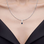 Blue Sapphire Pendant With Diamonds 0.82 Carats 14K White Gold