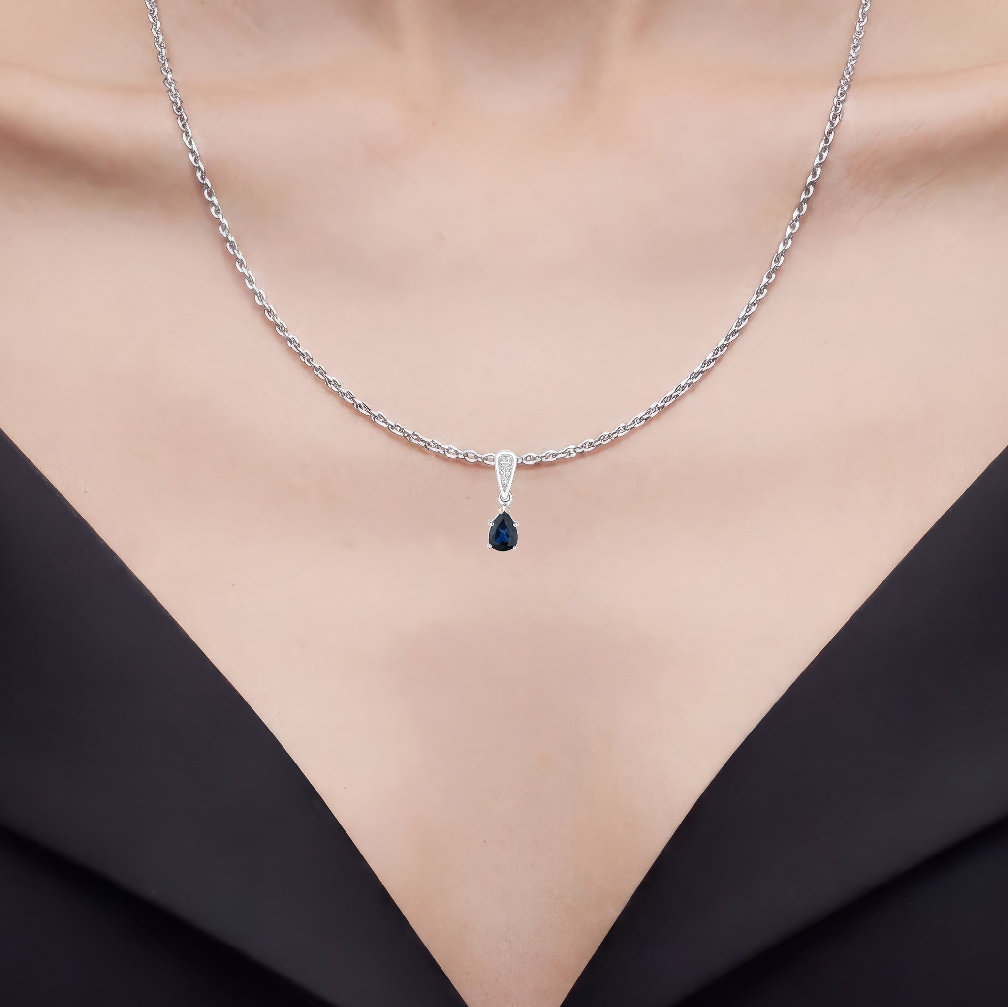 Blue Sapphire Pendant With Diamonds 0.82 Carats 14K White Gold