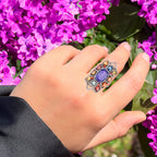 Natural Mixed Gemstones Ring With Diamonds 11.4 Carats Sterling Silver