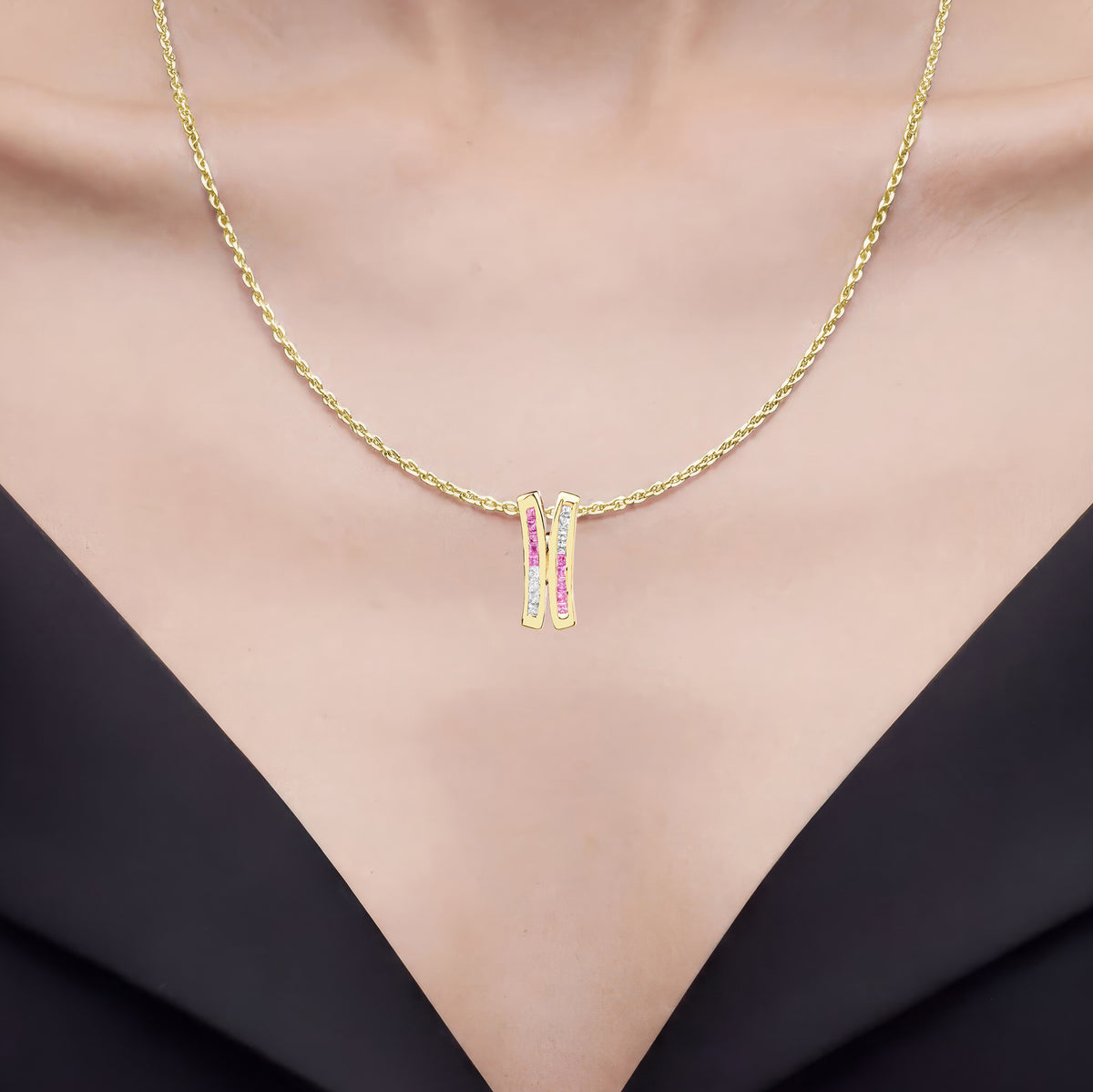 Multicolor Sapphire Pendant 1.04 Carats Gold Plated Silver