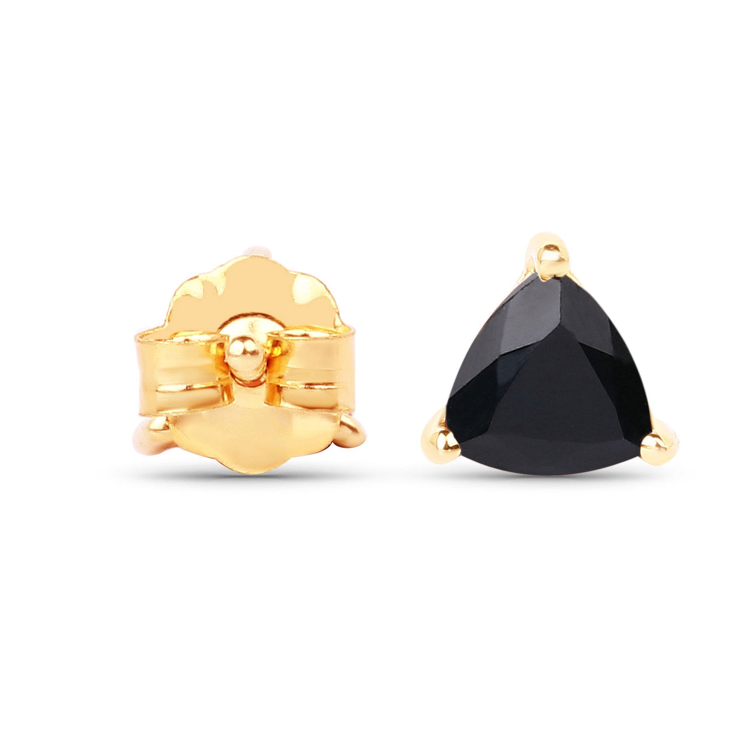 Black Sapphire Stud Earrings 0.68 Carats 14K Yellow Gold