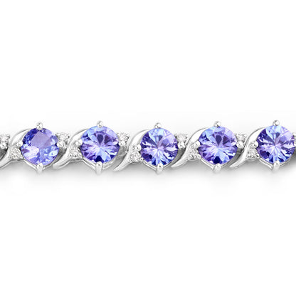 Tanzanite Tennis Bracelet Diamonds 6.9 Carats 14K White Gold