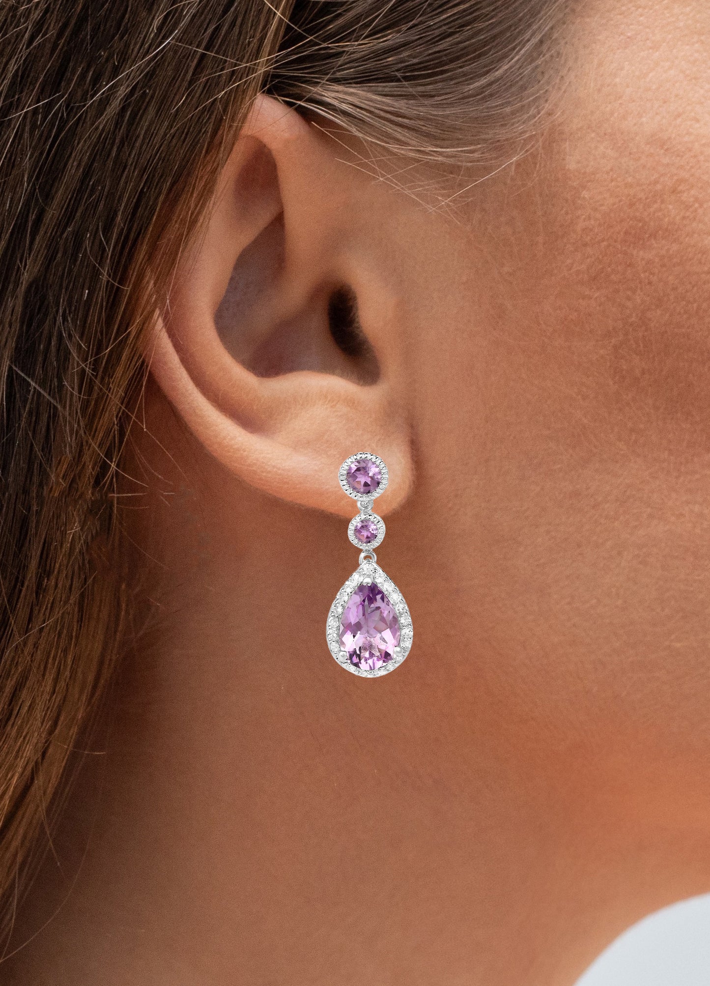 Pink Amethyst Earrings White Topaz Setting 7.14 Carats Total