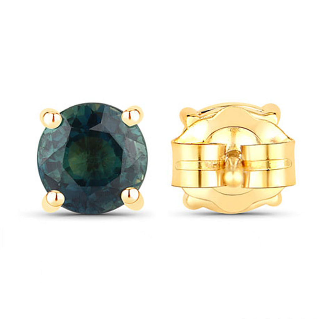Blue Sapphire Stud Earrings 1.28 Carats 14K Yellow Gold