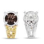 Smoky Quartz Stud Earrings Diamonds 3.7 Carats Rhodium Plated Silver