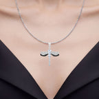 Aquamarine Dragonfly Pendant With White Zircon 1.76 Carats Sterling Silver