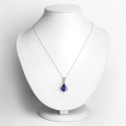 Tanzanite Pendant Necklace Diamonds 3.29 Carats 14K White Gold