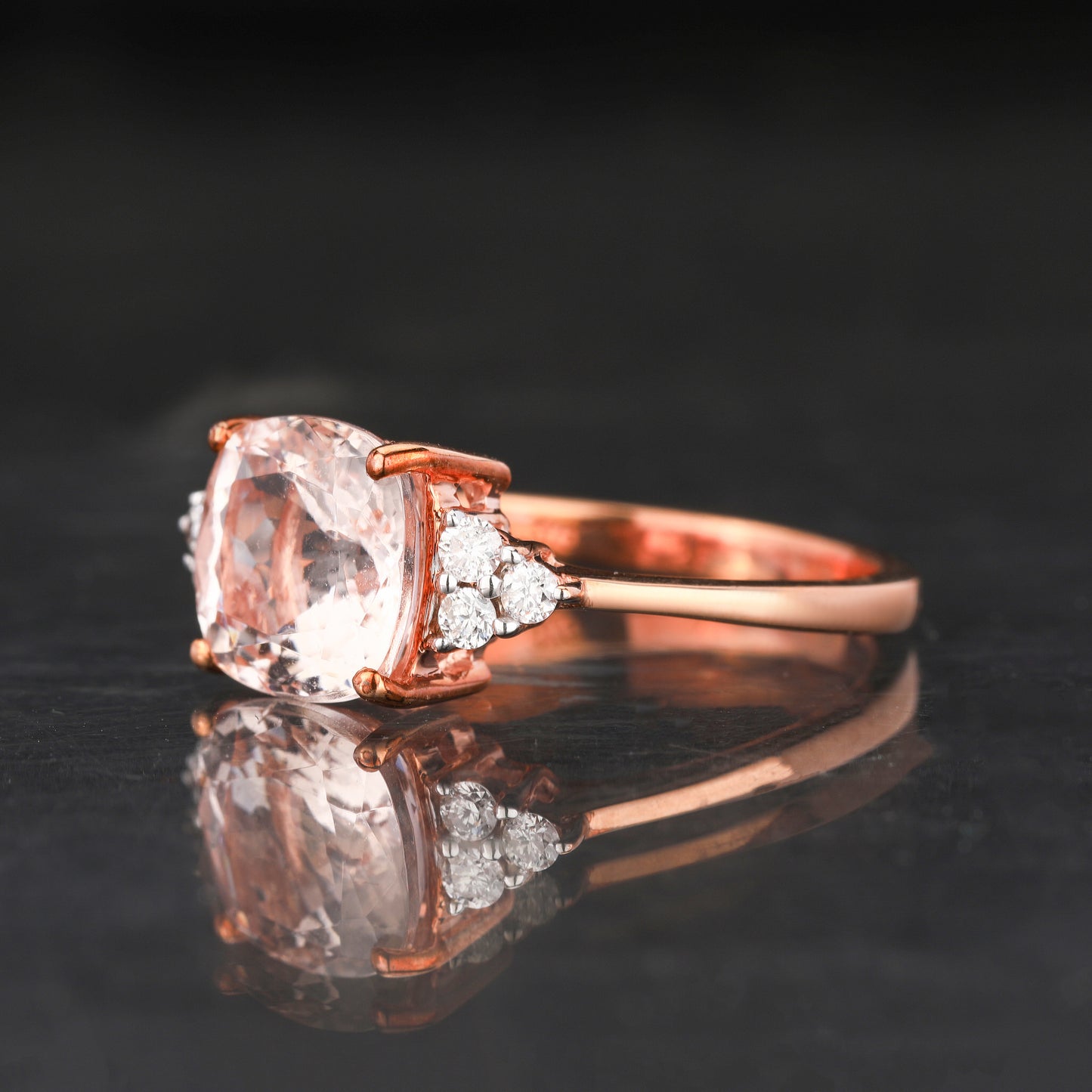 Morganite Ring With Diamonds 2.43 Carats 9K Rose Gold