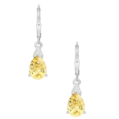 Citrine Earrings With White Zircon 2.76 Carats Sterling Silver