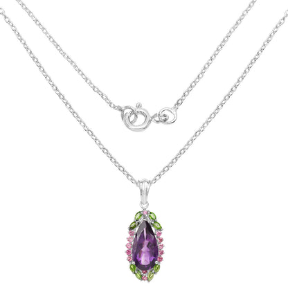 Tropical Pendant Necklace Amethyst Rhodolite Chrome Diopside 6.2 Carats