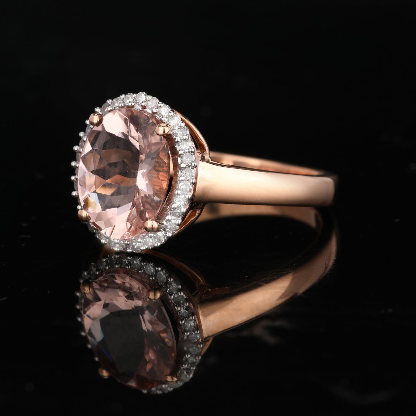 Morganite Ring With Diamonds 2.21 Carats 9K Rose Gold