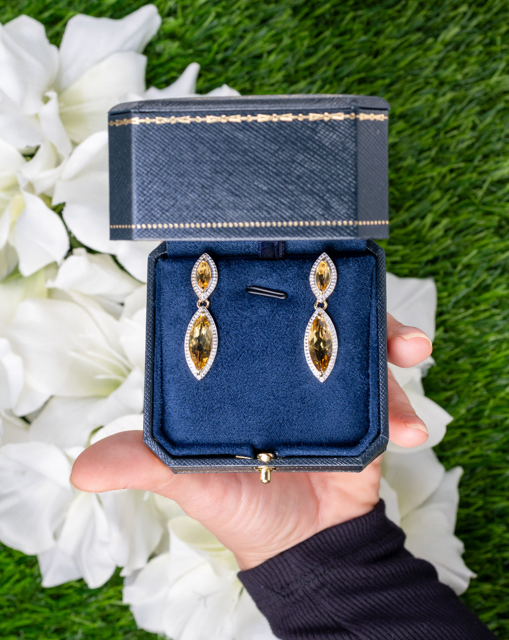 Champagne Quartz Dangle Earrings 8.48 Carats Gold Plated Silver