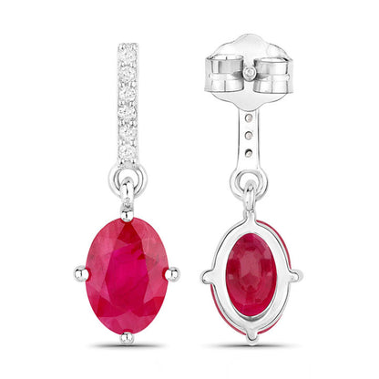 Ruby Dangle Earrings Diamonds 1.7 Carats 14K White Gold