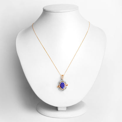 Tanzanite Pendant Necklace Diamonds 4.6 Carats 14K Gold