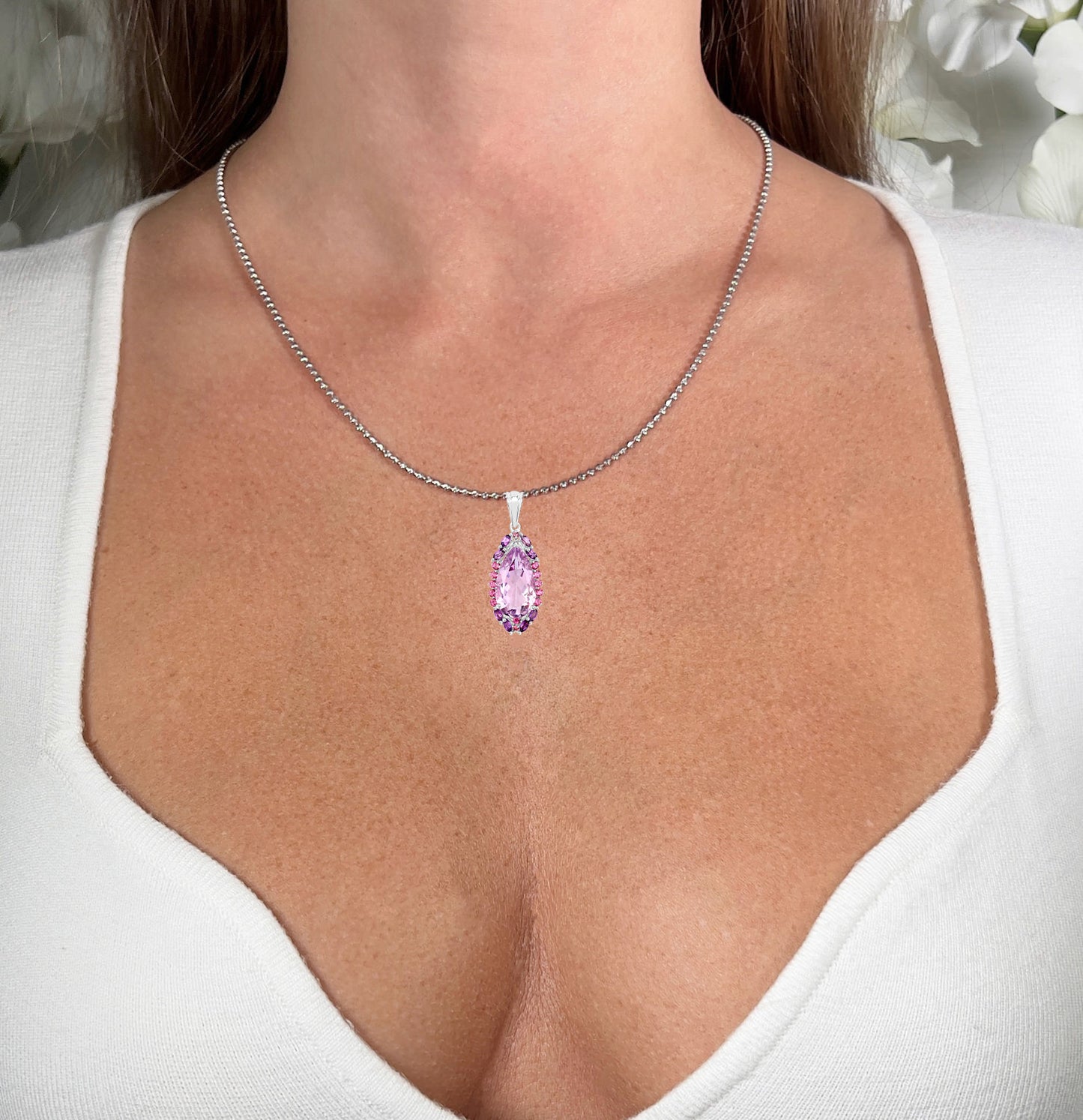 Tropical Pendant Necklace Pink Amethyst Rhodolite Garnet 5.63 Carats