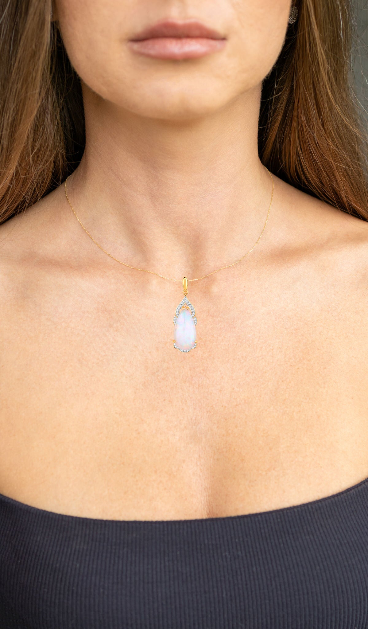 Ethiopian Opal Pendant Necklace Diamonds 9.37 Carats 14K Yellow Gold