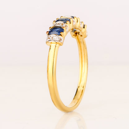 Natural Blue Sapphire Ring With White Topaz 0.94 Carats Gold Plated Silver