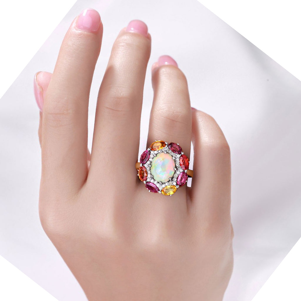 Opal Ring With Multicolor Sapphire 4.18 Carats Sterling Silver
