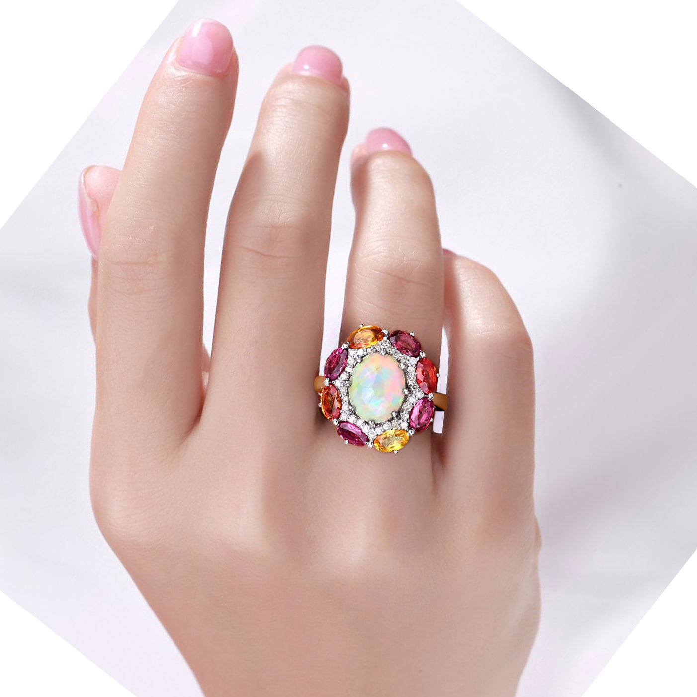 Opal Ring With Multicolor Sapphire 4.18 Carats Sterling Silver