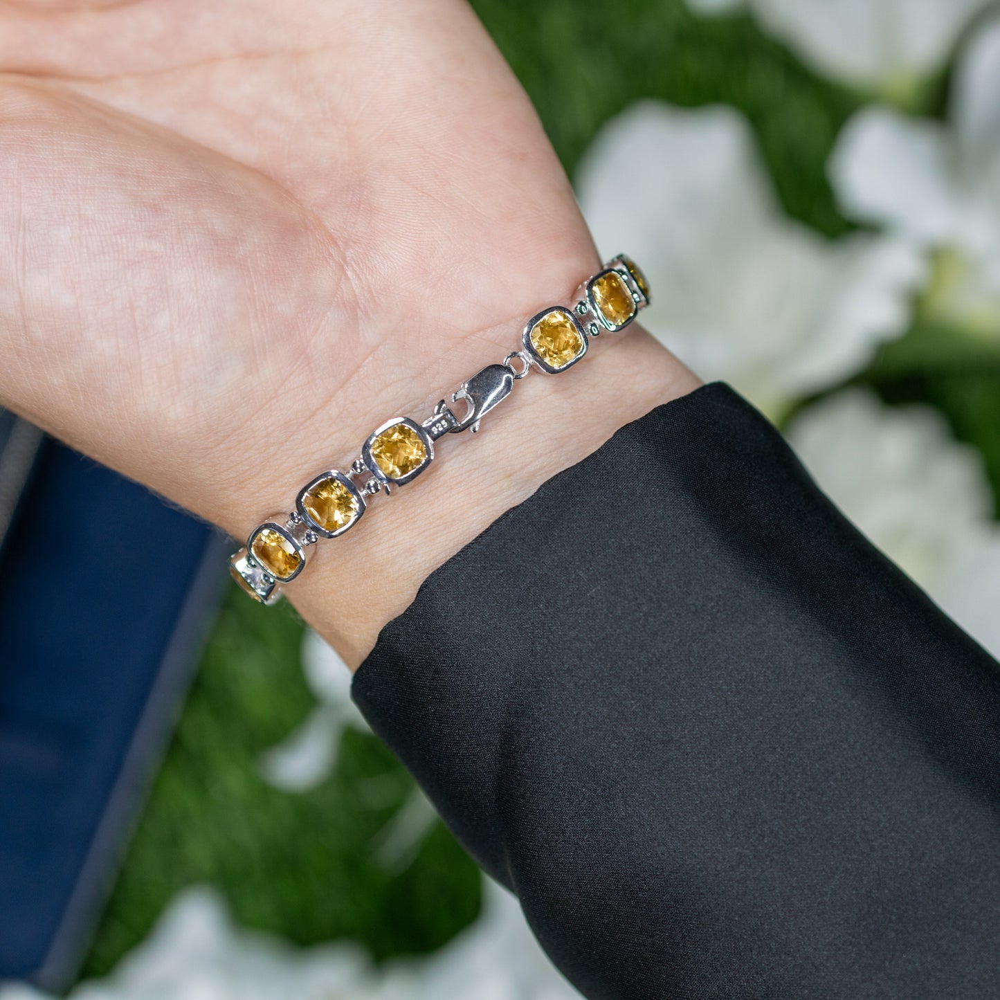 Citrine Bezel Set Tennis Bracelet 12.9 Carats Sterling Silver