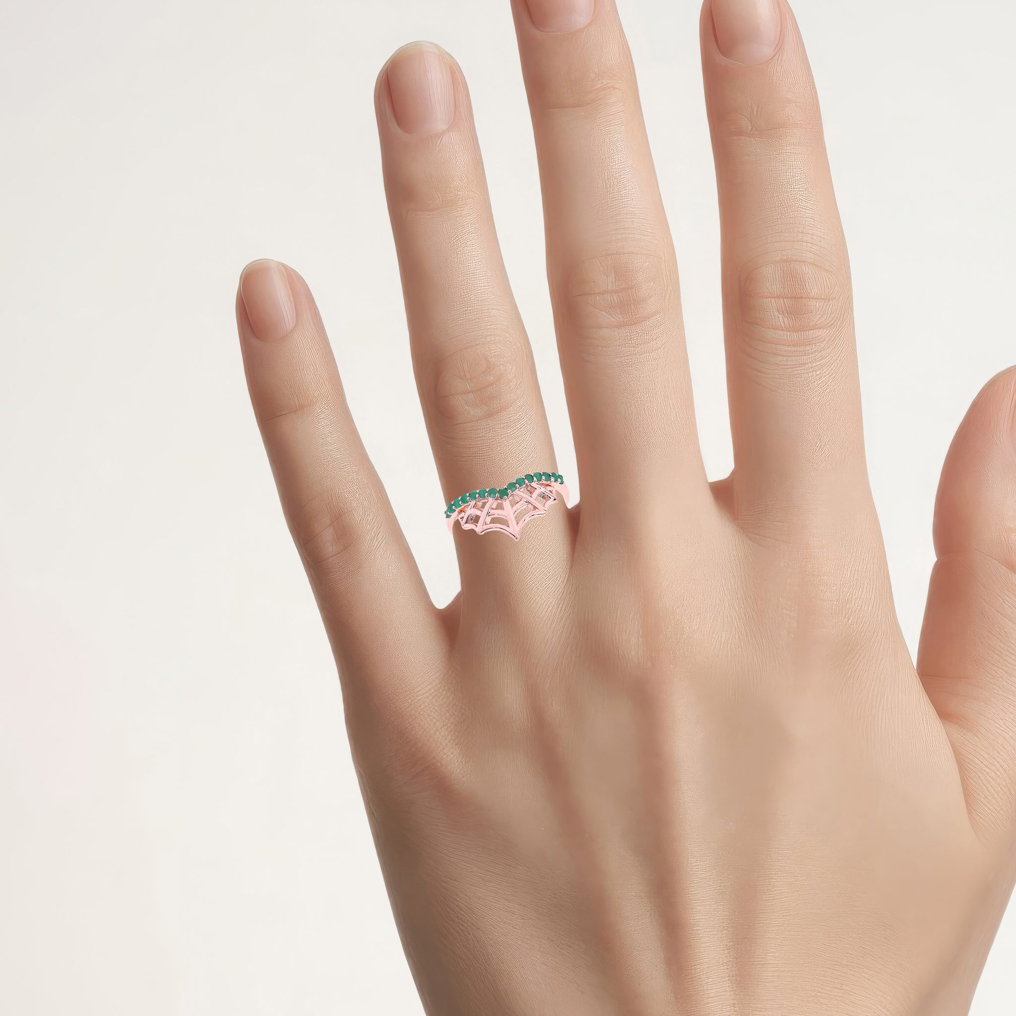 Emerald Spider Web Ring 0.24 Carats Gold Plated Silver