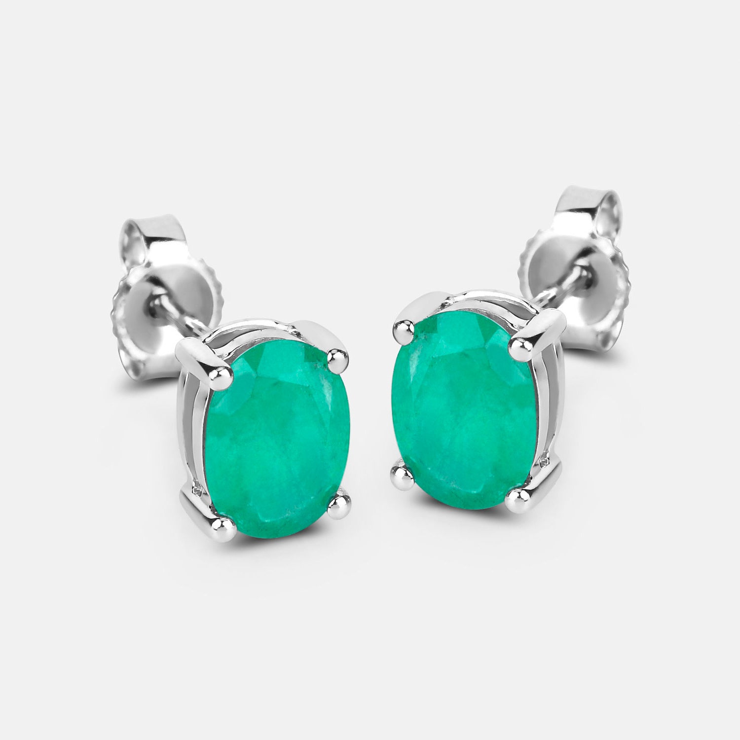 Zambian Emerald Earrings 1.42 Carats 10K White Gold