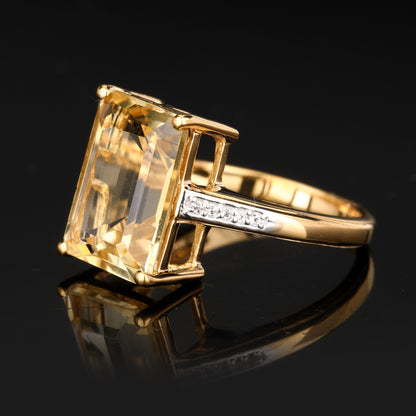Citrine Ring With White Topaz 6.15 Carats Gold Plated Silver