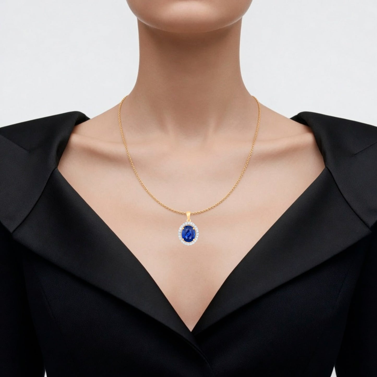 Blue Sapphire Pendant With Diamonds 3.46 Carats 18K Yellow Gold