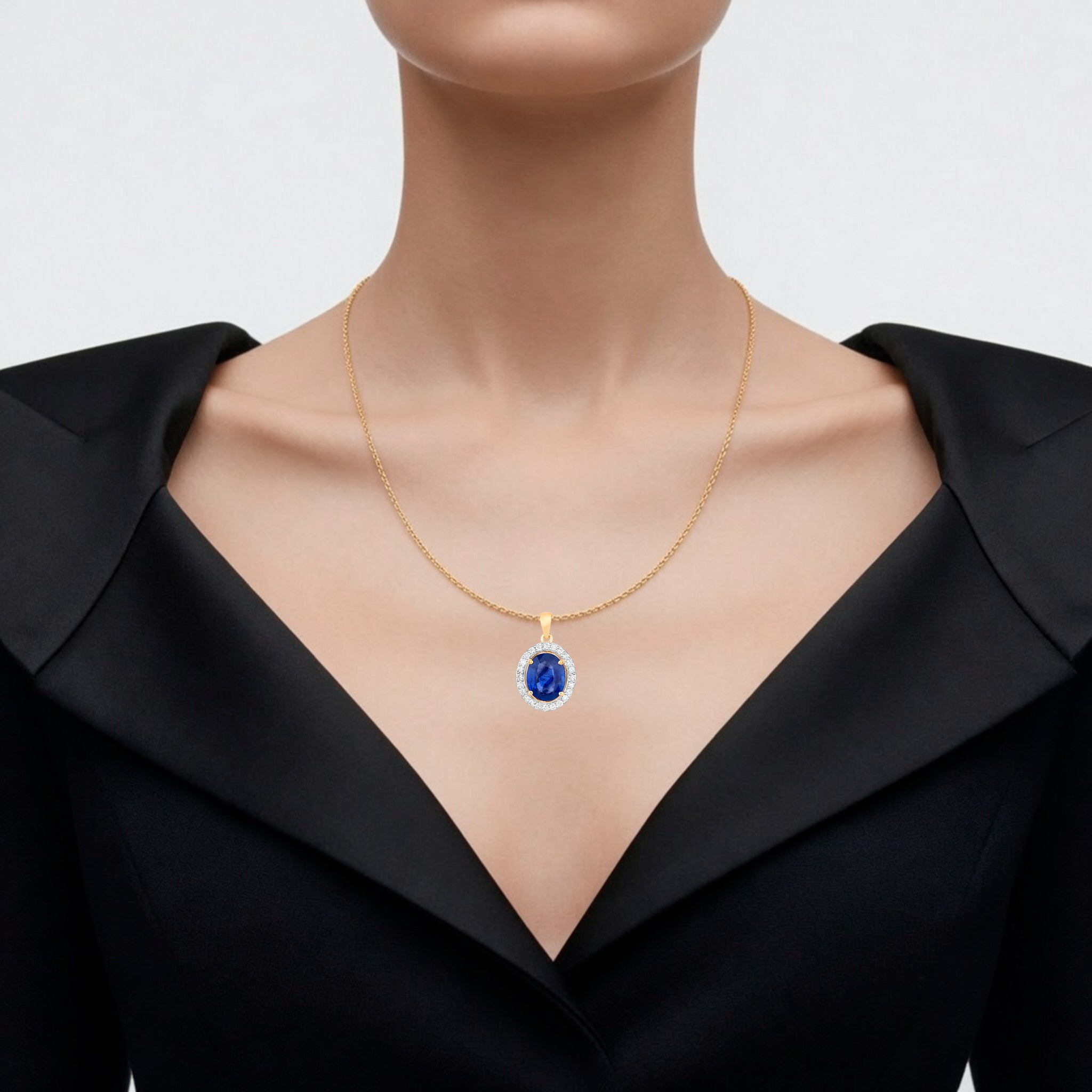 Blue Sapphire Pendant With Diamonds 3.46 Carats 18K Yellow Gold
