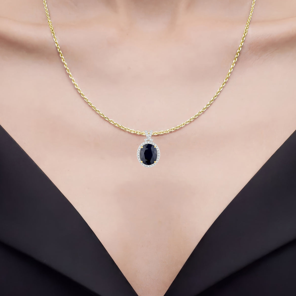 Blue Sapphire Pendant With Diamonds 6.56 Carats 14K Yellow Gold