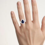 Blue Sapphire Ring With Diamonds 6.5 Carats 14K White Gold