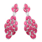 Ruby Dangle Earrings 4.1 Carats Rhodium Plated Silver